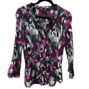 New Directions Women's NEW SZ XL‎ Polyester Ruffle Neck Top Black, Purple, Gray